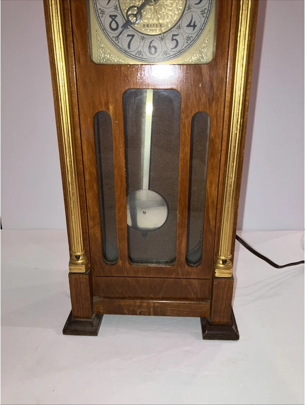 Vintage United Clock Corp. Model 444 Wood Mantel Grandfather Clock 20” WORKS